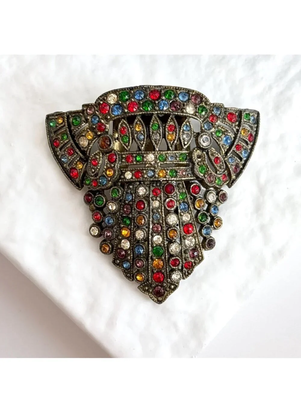 Art Deco Rainbow Fruit Salad Rhinestone Antique Vintage Dress Clip | Fur Clip